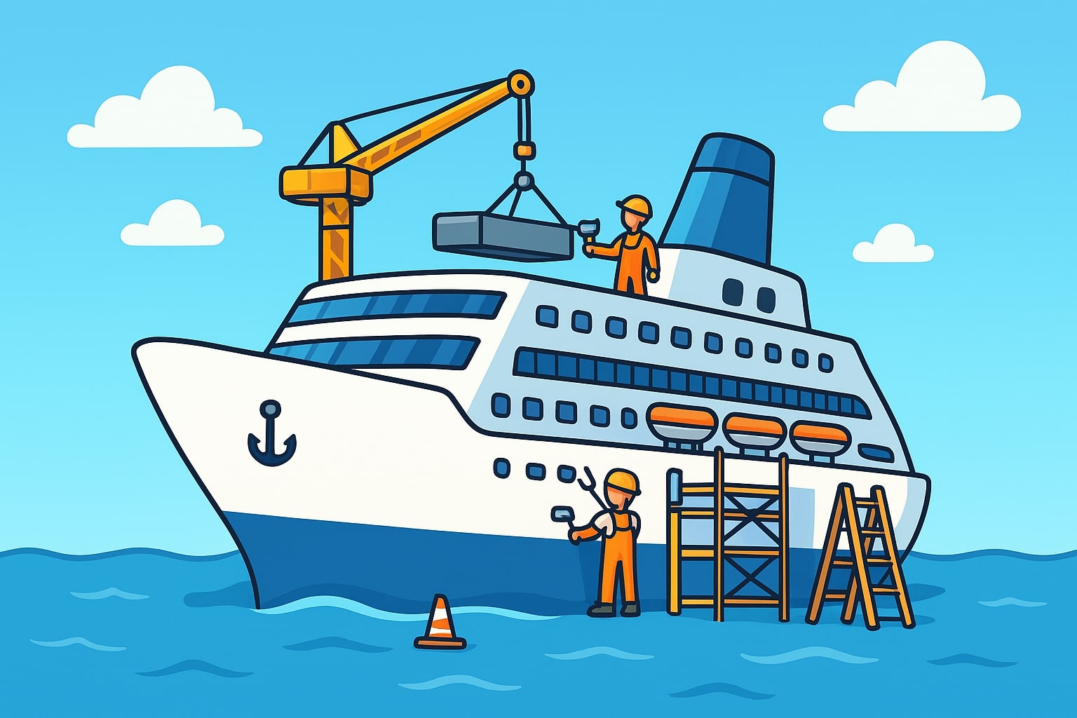 Bateau de croisière en maintenance